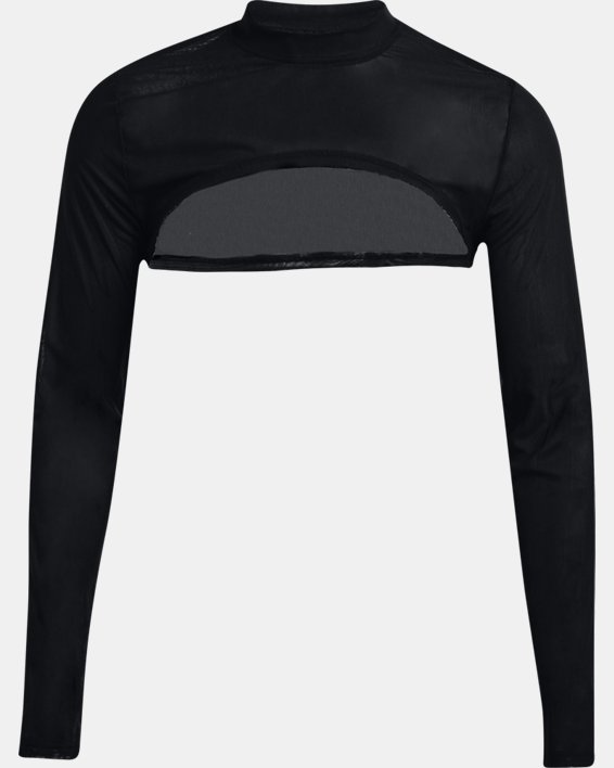 Damen UA Crop-Top aus Netzstoff mit Stehkragen, langärmlig, Black, pdpMainDesktop image number 5